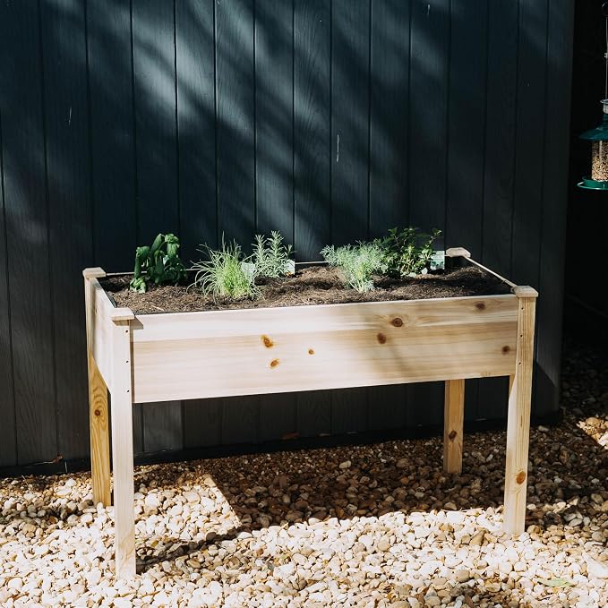 Backyard Expressions Wooden Raised Garden Bed|Elevated Planter Box with Included Bed Liner|Outdoor Vegetable, Flower, and Herb Gardening (4' x 2') | 30 in working height, 10 in deep box, 48 x 24 planting area, liner included, ideal for herbs vegetables...