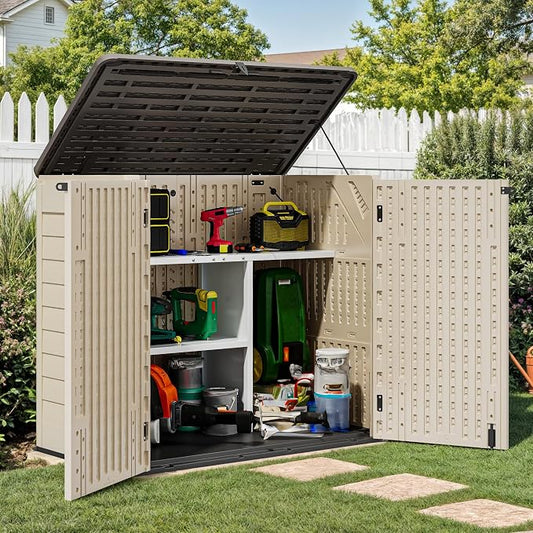 YITAHOME 30cuft Horizontal Storage Shed Shelf, Weatherproof Metal Shelf for 30 cu ft Tool Cabinet, Ideal for Outdoor Use, Easy Assembly,45.6" L X 13.2" W X 29.2" H, White