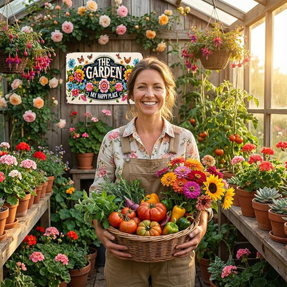 Smilelife Plants Gifts The Garden My Happy Place Vintage Tin Sign for Garden Patio Porch Yard She Shed Decor 8x12 Inch (3902)