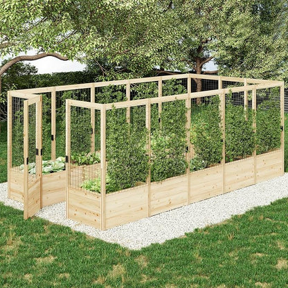 AMERLIFE U-Shaped Raised Garden Bed with 19" Depth Planter Box, Outdoor Wooden Raised Garden Bed Planter with Deer Proof Fence,7.5Wx15Dx6H, for Vegetables, Flowers and Herbs