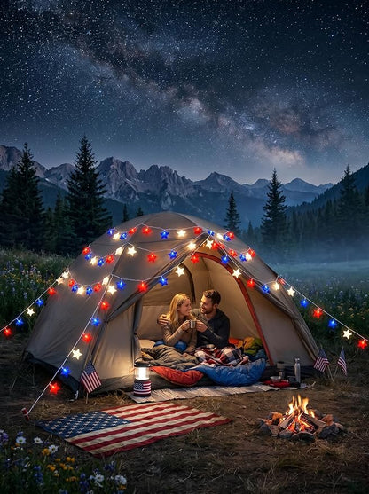 12Ft 4th of July String Lights, 20L LED Red White and Blue Star Lights Plug in for Patriotic Home Porch Mantel Classroom Backyard Tree Decor, Independence Day Decorations, Indoor and Outdoor Use