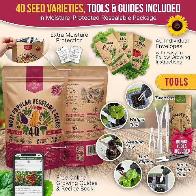 Organo Republic 40 Vegetable Seeds Variety Pack - 26000 Non GMO Heirloom Seeds for Planting Vegetables & Fruits in Bulk Individual Seed Packets, Home Garden Seeds for Hydroponic, Indoor & Outdoors