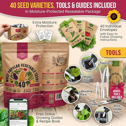 Organo Republic 40 Vegetable Seeds Variety Pack - 26000 Non GMO Heirloom Seeds for Planting Vegetables & Fruits in Bulk Individual Seed Packets, Home Garden Seeds for Hydroponic, Indoor & Outdoors
