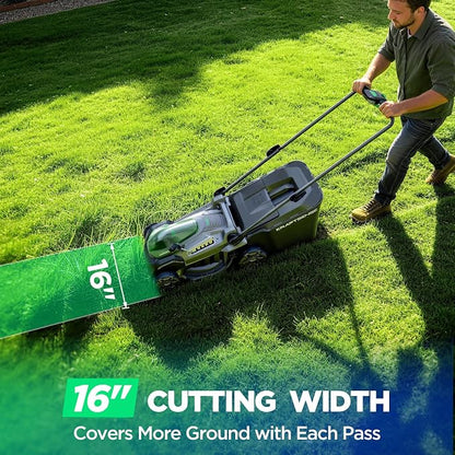16" Electric Lawn Mower, 40V Cordless Lawn Mower with 2x5.0Ah Batteries & Charger, Brushless Motor, 2-in-1 Mulching & Bagging, 6-Position Height Adjustment, for Small Yards