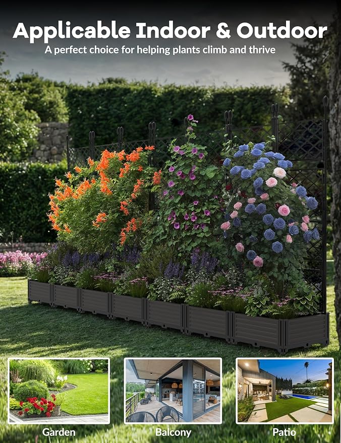 7PCS Planter Box WithTrellis,Planter Box for Climbing Plants/Vines,116x63In Garden Trellis,for Vegetables Flower, Planter Box for Backyard Patio Balcony
