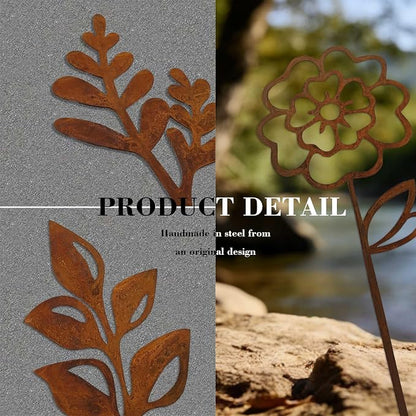 Rustic Metal Flowers, Decorative Flowers Plants Stakes Outside Art, Metal Garden Stakes Decorative Flower Bed Decor, Decorative Stakes Garden Art for Pots Vase Patio Lawn Yard Home Office