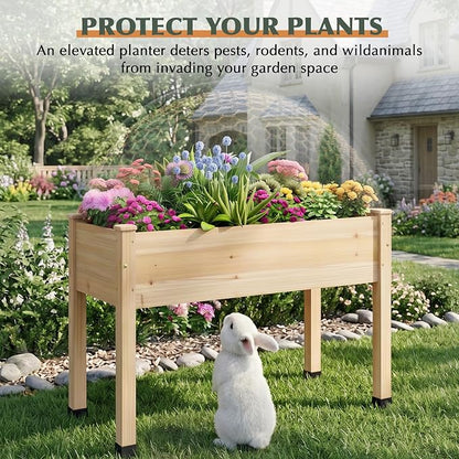 Wood Raised Garden Bed, 48x24x30in Elevated Wooden Planter Box with Legs Standing Growing Bed for Backyard, Patio, Balcony with Bed Liner, 200 Pound Capacity 2PCS