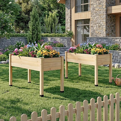 Wood Raised Garden Bed, 48x24x30in Elevated Wooden Planter Box with Legs Standing Growing Bed for Backyard, Patio, Balcony with Bed Liner, 200 Pound Capacity 2PCS