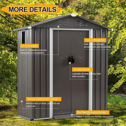 Shintenchi 5x3 FT Outdoor Storage Shed with Window, Lockable Outdoor Waterproof Tool Storage Sheds, Weather Resistant Tool Storage House Shed for Garden, Backyard, Patio Utility Tool Storage,Dark Gray