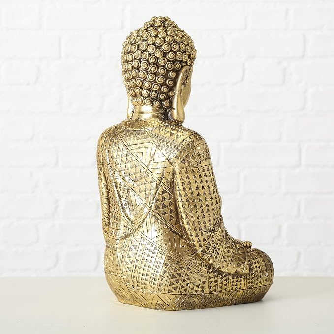 Large Gold Buddha Statue, 15.25 Inch Seated Meditation Sculpture