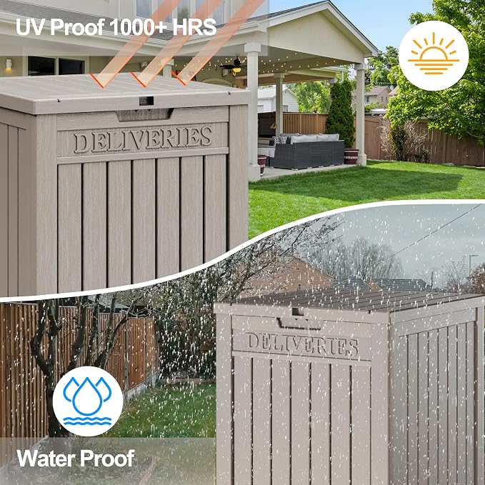 LHBGO Package Delivery Box for Outside, 48 Gallon Storage with Lockable Secure, Large Double Wall Resin Outdoor Package Delivery Waterproof Deck