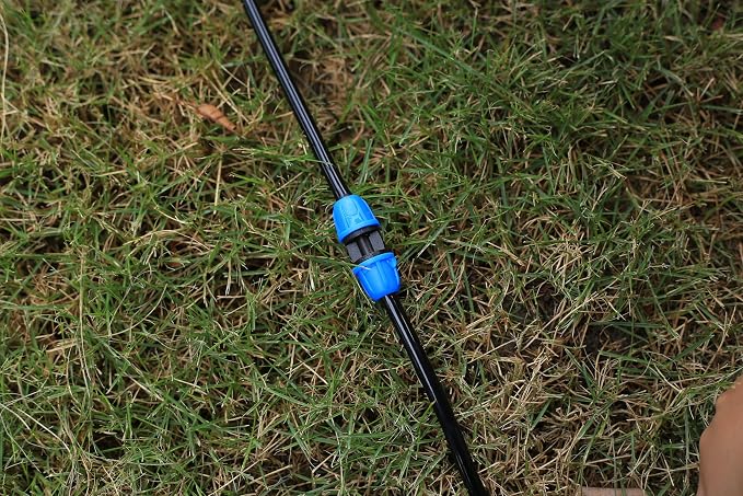 1/4 inch Drip Irrigation Fittings, Lock Barbed Coupling for ¼ in. tubing; Tubing Outside Diameter (OD) is 0.250 in., Internal Diameter (ID) is 0.170. in.(25Pcs/Pack) (Blue-Coupling)