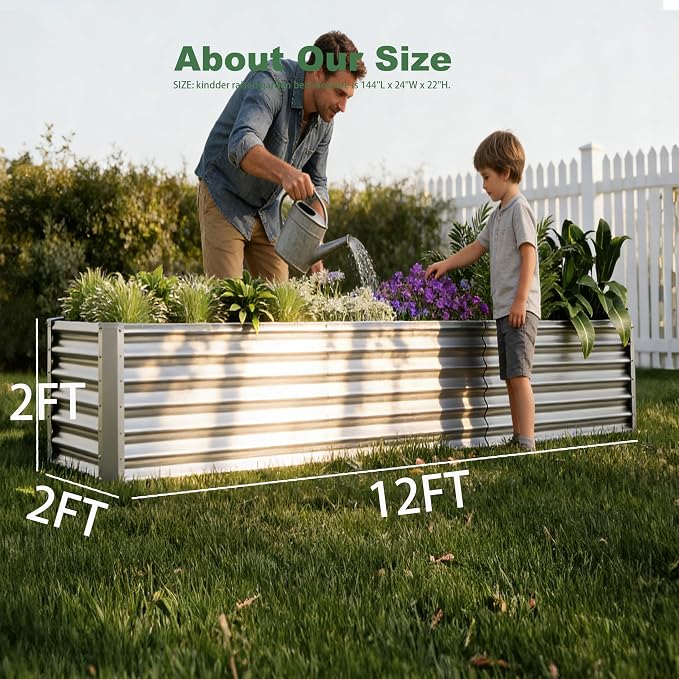 12x2x2ft Raised Garden Beds Outdoor Kit, Galvanized Planter Garden Boxes Outdoor, Metal Raised Garden Beds for Vegetables,Fruits,Herb,Flower,Silver