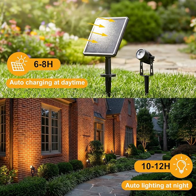 Sublume Solar Spot Lights Outdoor Waterproof for Flag, Palm Tree, 4-in-1 Solar Landscape Lighting Dusk to Dawn Solar Uplights, 3000K Bright LED Spotlights for Yard, Garden, House, Backyard, Patio