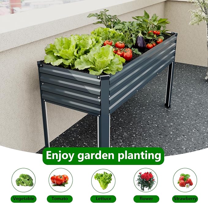 Vengarus 2PCS 48×18×30in Galvanized Raised Garden Bed Outdoor with Legs Set | 300 Lb Capacity, Galvanized Steel, Rust-Resistant, Elevated Planter Box for Outdoor Garden, Patio, Balcony, Backyard, Grey