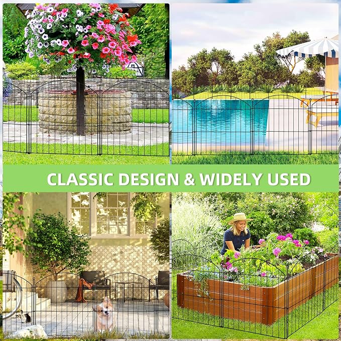 Decorative Garden Fence 24in (H) x20ft (L), 10 Pack No Dig Fence Animal Barrier for Dog, Arched Flower Bed Edging, Wire Border Panel Fencing for Yard Patio Outdoor Decor