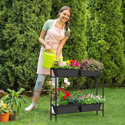 OYEAL Raised Garden Beds Outdoor with Legs 32" Tall Herb Garden Planters Box Raised Flower Beds for Gardening, Vertical Privacy Planter with Trellis for Patio, Porch, Backyard, Balcony, Grey