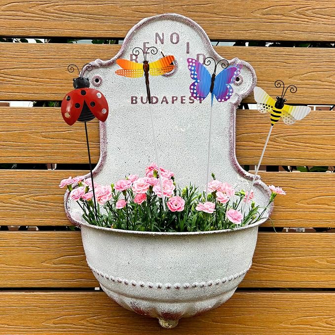 16" H Metal Insects Garden Stake Spring Decor, Butterfly Ladybug Bee Dragonfly Yard Art Ornaments Decorative Plant Stakes for Outdoor Lawn Pathway Patio Plant Pot Flower Bed