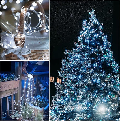 Solar Fairy String Lights for Outside, Outdoor Waterproof, Cool White 2Pack Total 200LED 66Ft 8 Modes Mini Mini Small Solar Powered Lights for Christmas, Garden, Patio, Fence, Balcony
