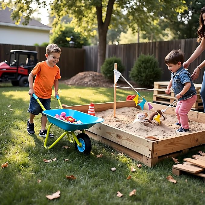 G & F Kids Metal Wheelbarrow, Child-Size Steel Garden Wheelbarrow for Toddlers & Kids, Sturdy Single-Wheel Design for Outdoor Play, Gardening & Sandbox Fun Activities, 28" H x 12" W Kid Size