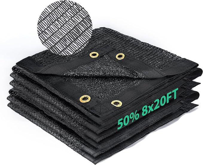 Kesfitt 50% Shade Cloth 8x20 ft, Breathable HDPE Mesh Sun Shade Tarp for Garden & Greenhouse, UV Resistant Outdoor Shade Fabric with Copper Grommets for Plants, Patio, Yard