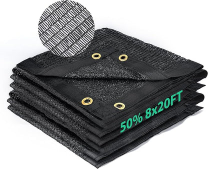 Kesfitt 50% Shade Cloth 8x20 ft, Breathable HDPE Mesh Sun Shade Tarp for Garden & Greenhouse, UV Resistant Outdoor Shade Fabric with Copper Grommets for Plants, Patio, Yard
