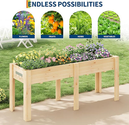72x 23x30IN Raised Garden Bed Outdoors with High Legs & Hooks, Non-Woven Liner, Elevated Wooden Large Planter Box for Backyard, Patio, Balcony w/Divider Panel, 6 Legs, 300lb Capacity