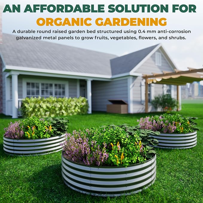 Utopia Home Galvanized Raised Garden Bed Kit 2x2x1 Ft, Planter Box Round Raised Garden Beds Outdoor, Easy Assembly Metal Raised Bed for Gardening Vegetables, Fruits, Flowers, Pack of 2, Silver