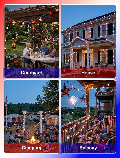 12Ft 4th of July String Lights, 20L LED Red White and Blue Star Lights Plug in for Patriotic Home Porch Mantel Classroom Backyard Tree Decor, Independence Day Decorations, Indoor and Outdoor Use