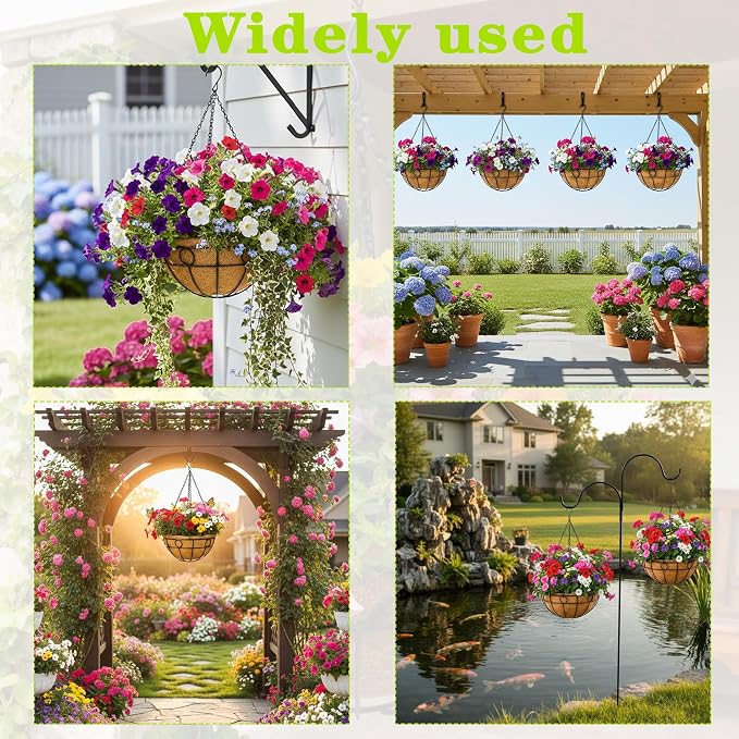 4 Pack 14" Round Metal Hanging Basket for Outdoor Plants Durable Large Hanging Planter with Coco Coir Round Plant Holders Planter for Outside Garden Decoration (Circular)
