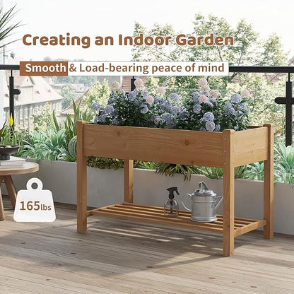 Raised Garden Bed with Legs Elevated Wooden Planter Box Stand Large Planter Stand Box for Fruits Vegetables Flowers with Divider with Bag - 48 * 24 * 30.5IN（Brown）