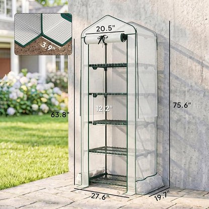 Outsunny 5 Tier Mini Greenhouse with Screen Roof, 27.6" x 19.7" x 75.6", Portable Small Greenhouse with High Strength PE Cover, Roll-Up Zipper Door for Garden Yard Backyard, White