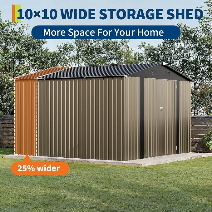 10 X 10 FT Outdoor Storage Shed,Metal Garden Sheds&Outdoor Storage, Lockable Gable Roof Garden Tool Shed, All-Weather Resistant Storage Unit for Bikes, Ladders, Patio Supplies & Garden Essentials