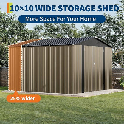10 X 10 FT Outdoor Storage Shed,Metal Garden Sheds&Outdoor Storage, Lockable Gable Roof Garden Tool Shed, All-Weather Resistant Storage Unit for Bikes, Ladders, Patio Supplies & Garden Essentials