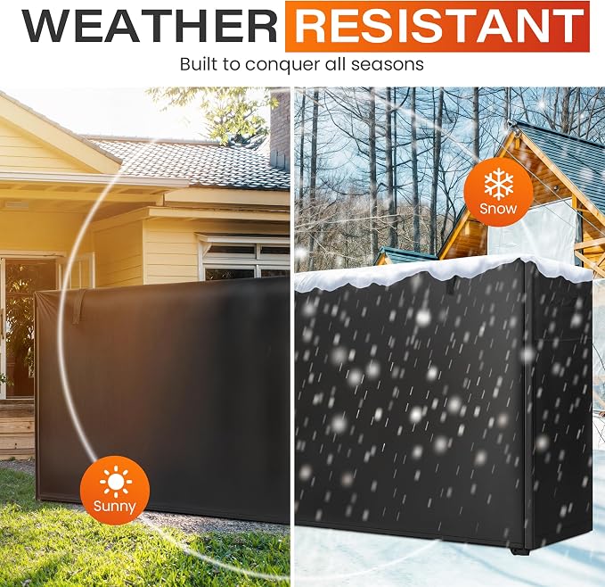 8ft Waterproof Firewood Rack Cover - Heavy Duty Black 600D Oxford Fabric - Indoor Or Outdoor Firewood Log Cover with Zipper & Adhesive Closing Strips - Rack NOT Included - Black