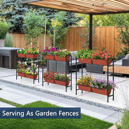 ETELI Raised Garden Beds Outdoor Elevated Planter Boxes with Trellis Patio Herb Garden Planter Outdoor Raised Planter Boxes with Legs for Vegetable Patio Balcony Porch, Brick Red