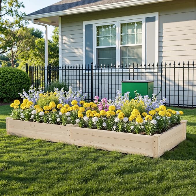 Incbruce 95x24x10 in Wooden Raised Garden Bed Planter, Bolt Assembly Elevated Flower Bed Boxes Kit for Vegetable Flower Gardening, Natural