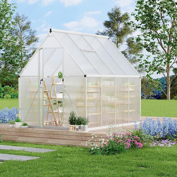 GarveeLife 6X7FT Polycarbonate Greenhouse with Aluminum Frame, Polycarbonate Greenhouse for Outdoors, Greenhouses with Ventilation, Aluminum Large Walk-in Greenhouses for Outside