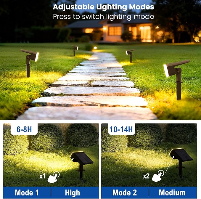 DAMINY Solar Spotlights Waterproof IP65,Auto On/Off,3000K 2 Lighting Modes Solar spot Lights for Garden,Pathway,Yard,Landscape-6 Pack