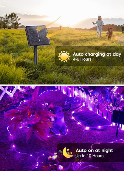 Brightown 39FT 100LED Halloween Solar Rope Lights, Purple | IP65 Solar Fairy Lights with 8 Lighting Modes, Halloween Decoration Outdoor for Party Garden Yard Holiday Tree Decoration