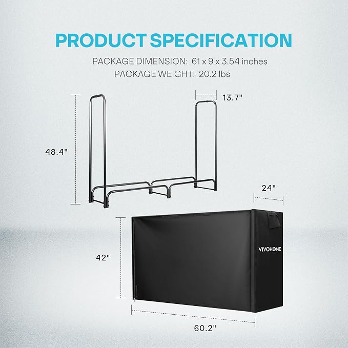 VIVOHOME 5ft Heavy Duty Indoor Outdoor Firewood Storage Log Rack with Cover Combo Set Black