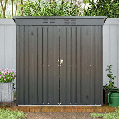 6x4 FT Galvanized Steel Garden Sheds with Ventilation and Sloped Roof, Metal Storage Locker Includes A Lock,Key & Hinged Doors,2 Pairs of Gloves,for Tool,Equipment,Black
