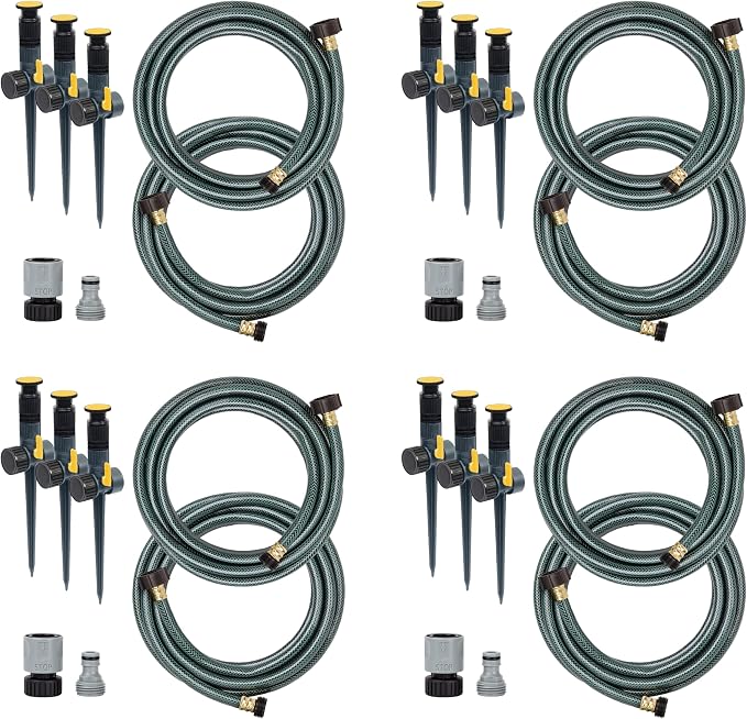 Melnor 65191AMZ Adjustable Spike Set Sprinkler Bundle,Green,Yellow,(Pack of 4)