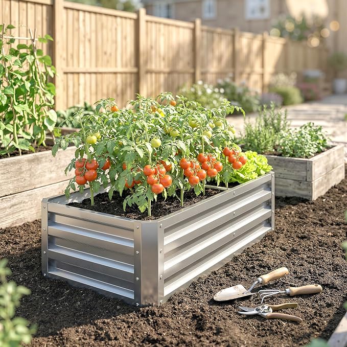 Outsunny Galvanized Raised Garden Bed, 4' x 2' x 1' Metal Planter Box, for Growing Vegetables, Flowers, Herbs, Succulents, Silver