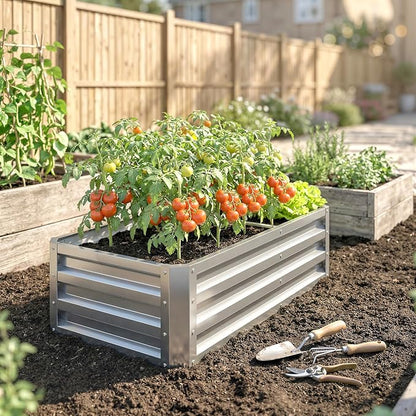 Outsunny Galvanized Raised Garden Bed, 4' x 2' x 1' Metal Planter Box, for Growing Vegetables, Flowers, Herbs, Succulents, Silver