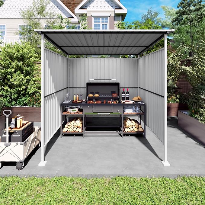 6x6FT Open Air Storage Shelter, Metal Outdoor Garden Shed, Doorless Patio Organizer for Bikes Motorcycle BBQ Tools Pet House Weather Resistant Backyard Storage Cover Canopy Utility Shelter