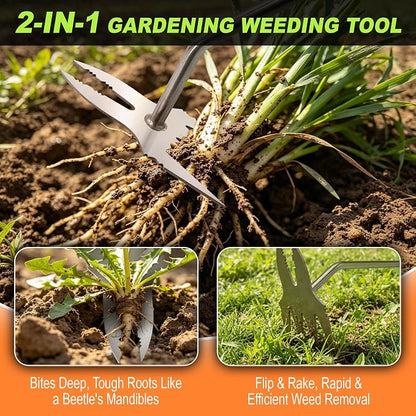 Heavy Duty Hand Weeder Puller Tool, Stainless Steel Root Removal Tools for Deep Roots, Non-Slip Handle Manual Dandelion Remover for Garden, Lawn, Yard Weeding (1Pack-Green)