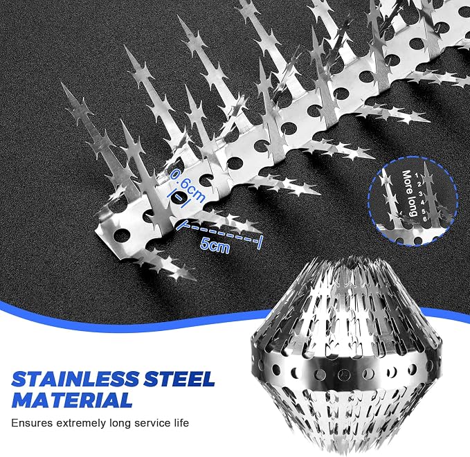 Bird Spikes, Squirrels Spike, Raccoon Snake Deterrent, Squirrel Spikes, Stainless Steel Squirrel baffles for Bird feeders, Anti Climb Spikes for Birdhouse to Keep Mouse Raccoo Away, 10FT