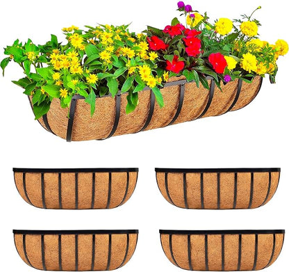 16 Inch Window Baskets with Coconut Liner Outdoor Wall Planter for Plants Long Window Flower Box for Porch Fence Patio Outdoor（4 Pack）