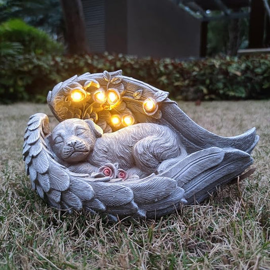 Solar Dog Garden Statues Outdoor Décor- Dog Figurines Solar LED Light Lawn Ornaments - Yard Decorations for Patio, Balcony, Backyard -Unique Birthday House Warming Gifts for Mom